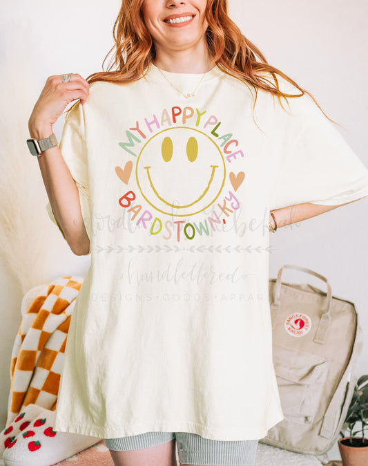 Happy Place Smiley Custom Name Tee