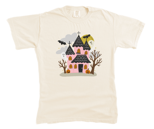 Pink Haunted House with Ghosts Ivory Tee