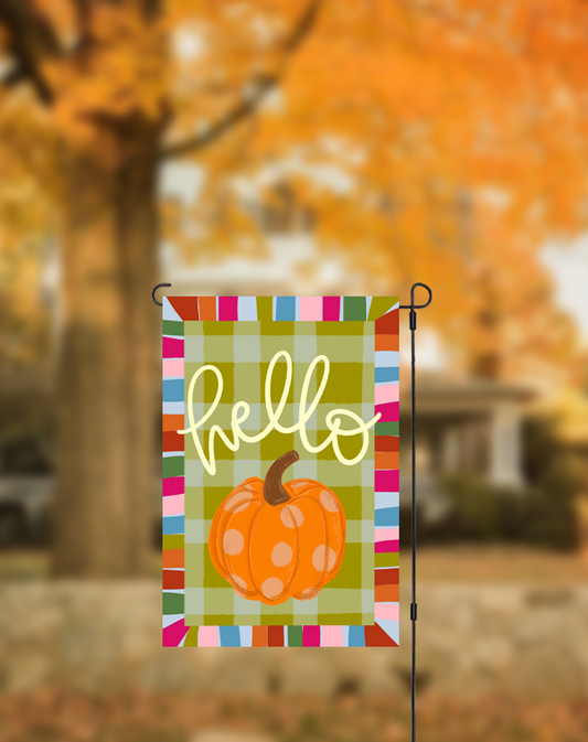 Hello Pumpkin Jewel Tone Garden Flag