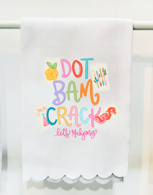 Dot Bam Crack Mahjong Scalloped Tea Towel