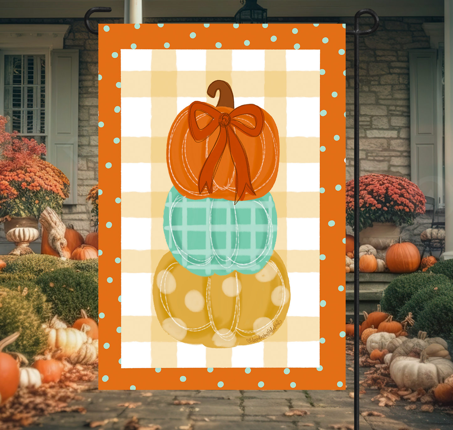 Stacked Trio Pumpkin Bow Garden Flag