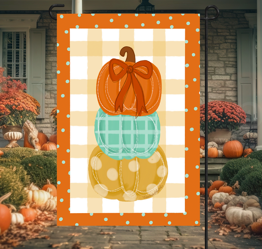 Stacked Trio Pumpkin Bow Garden Flag