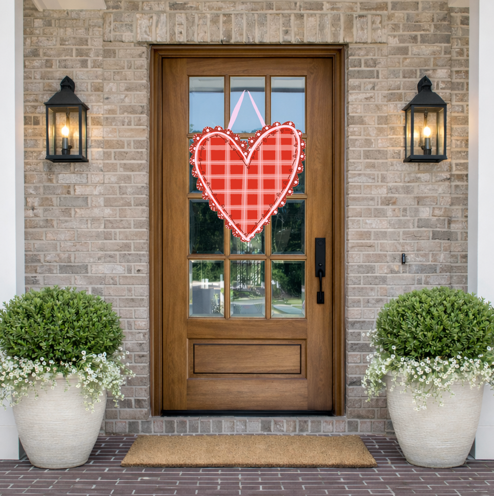 Red Gingham Heart Doorhanger