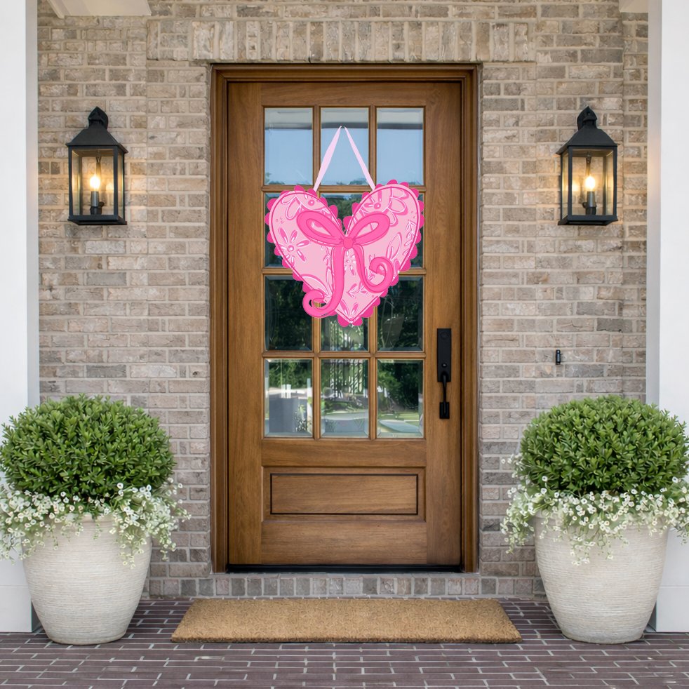 Pink Chinoserie Heart Doorhanger