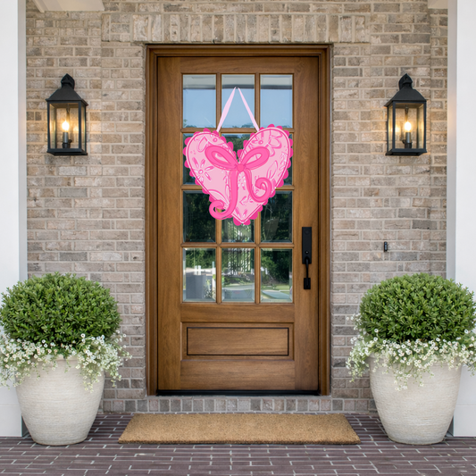 Pink Chinoserie Heart Doorhanger