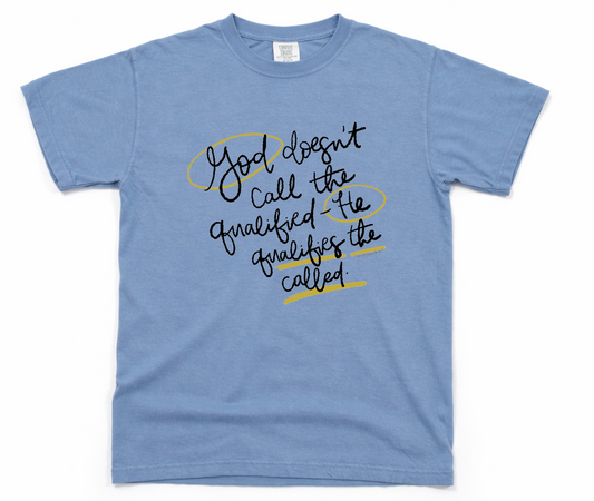 God Doesn't Call The Qualified Washed Denim Tee