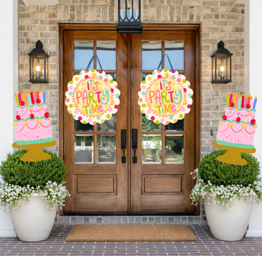 Pink Birthday Cake 24 inch Potted Plant Stake