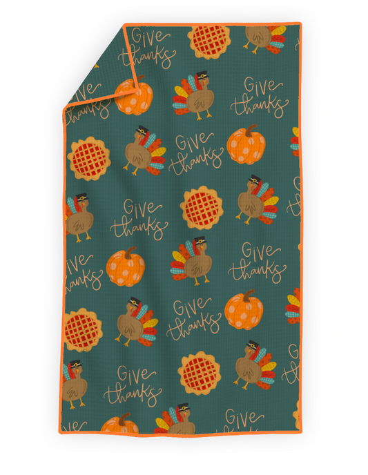 Give Thanks- Microfiber Waffle Weave Tea Towel