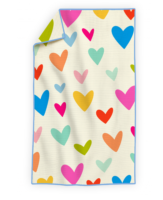 Colorful Hearts- Microfiber Waffle Weave Tea Towel