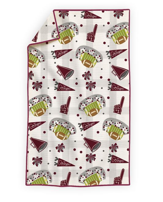 Maroon & Gray Football Game Day- Microfiber Waffle Weave Tea Towel