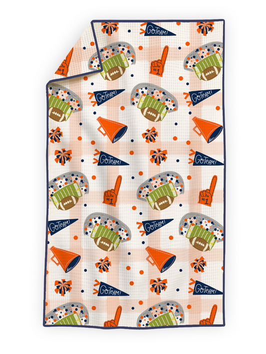 Orange & Navy Football Game Day- Microfiber Waffle Weave Tea Towel