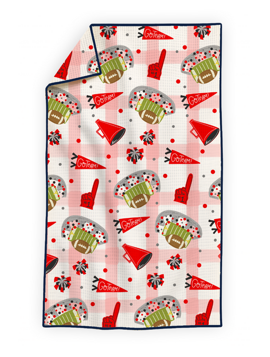Red & Black Football Game Day- Microfiber Waffle Weave Tea Towel
