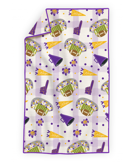 Purple & Gold Football Game Day- Microfiber Waffle Weave Tea Towel