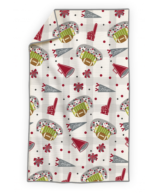 Crimson & Gray Football Game Day- Microfiber Waffle Weave Tea Towel