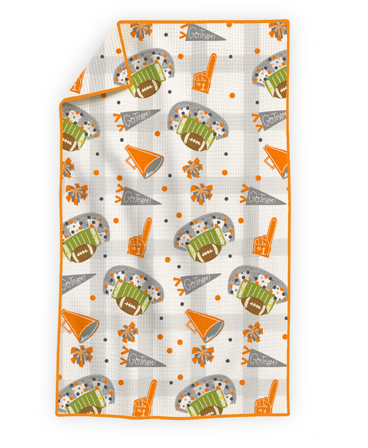 Orange & White Football Game Day- Microfiber Waffle Weave Tea Towel