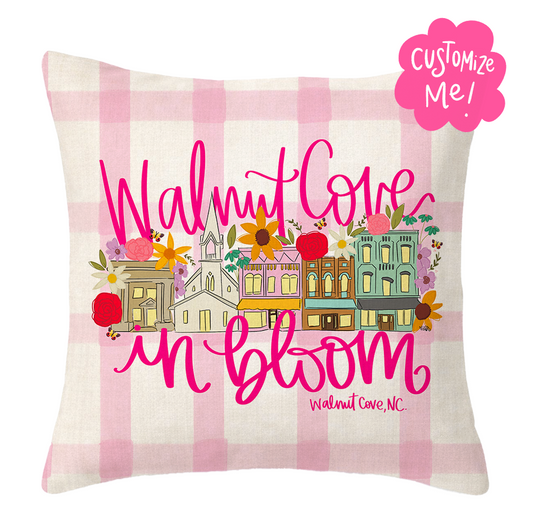 *Custom City Name* in Bloom Pink Plaid Square Pillow