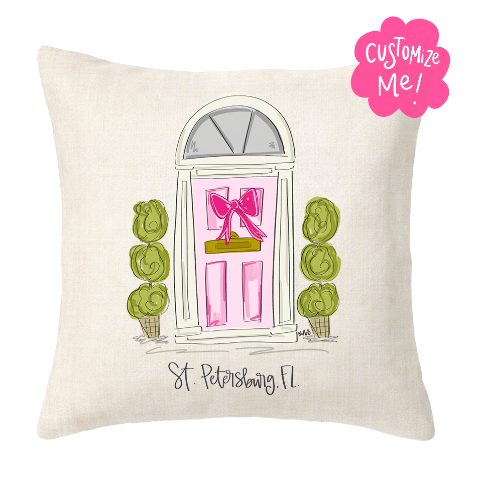 Pink Door *Custom Town* Square Pillow