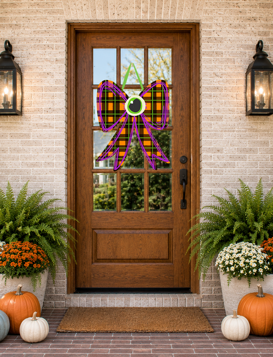 Colorful Halloween bow door hanger