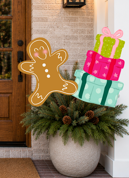 Gingerbread Man Christmas 24 inch Potted Plant Stake