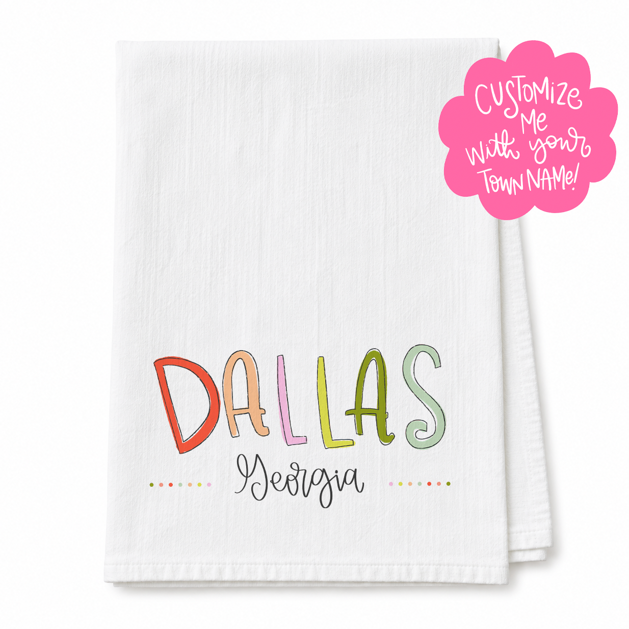 Colorful Town and State Line Custom Name Tea Towel