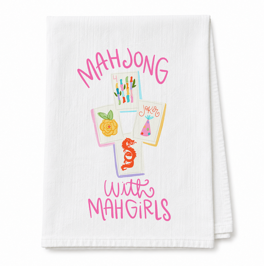 Mahjong with Mah Girls Tea Towel