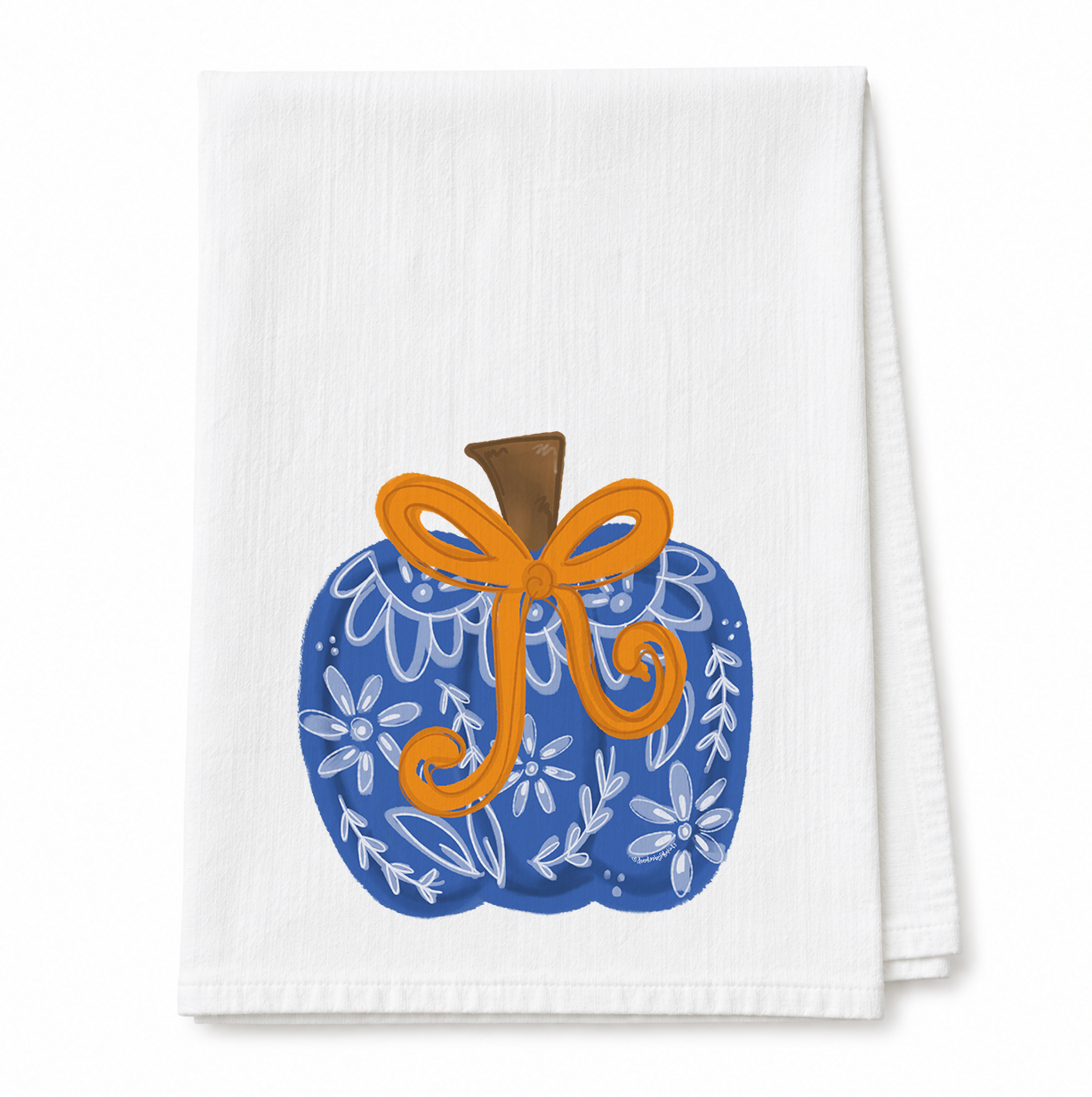 Blue Chinoiserie Bow Pumpkin Tea Towel