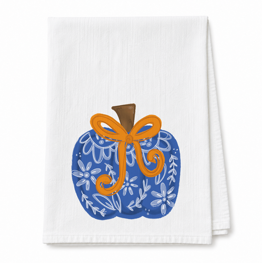 Blue Chinoiserie Bow Pumpkin Tea Towel