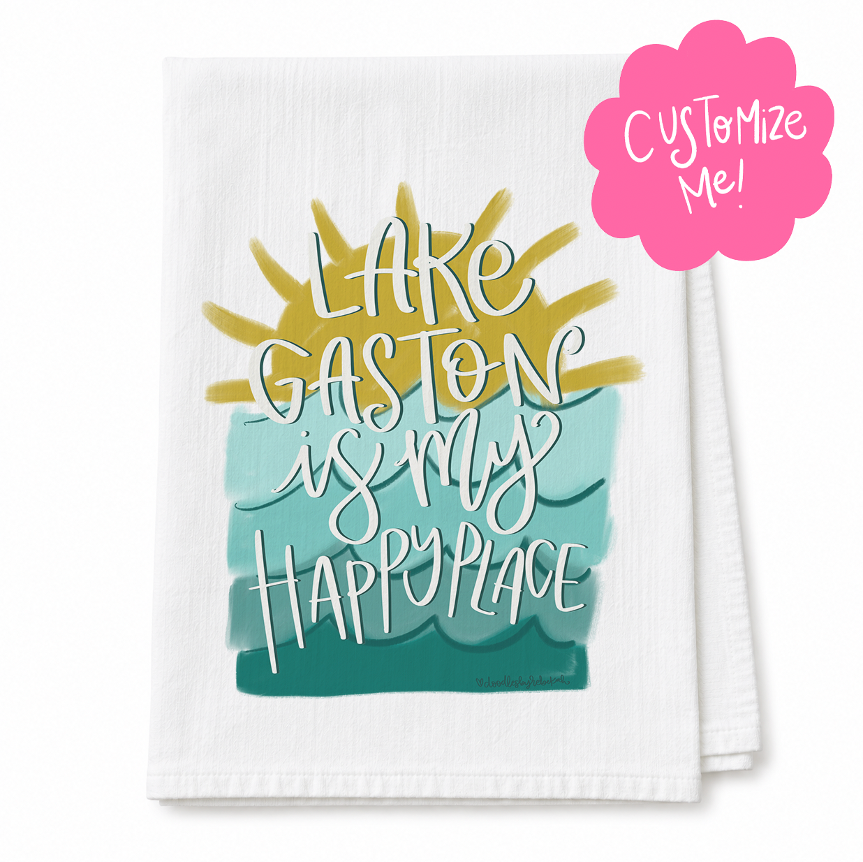 Happy Place Lake Custom Name Tea Towel