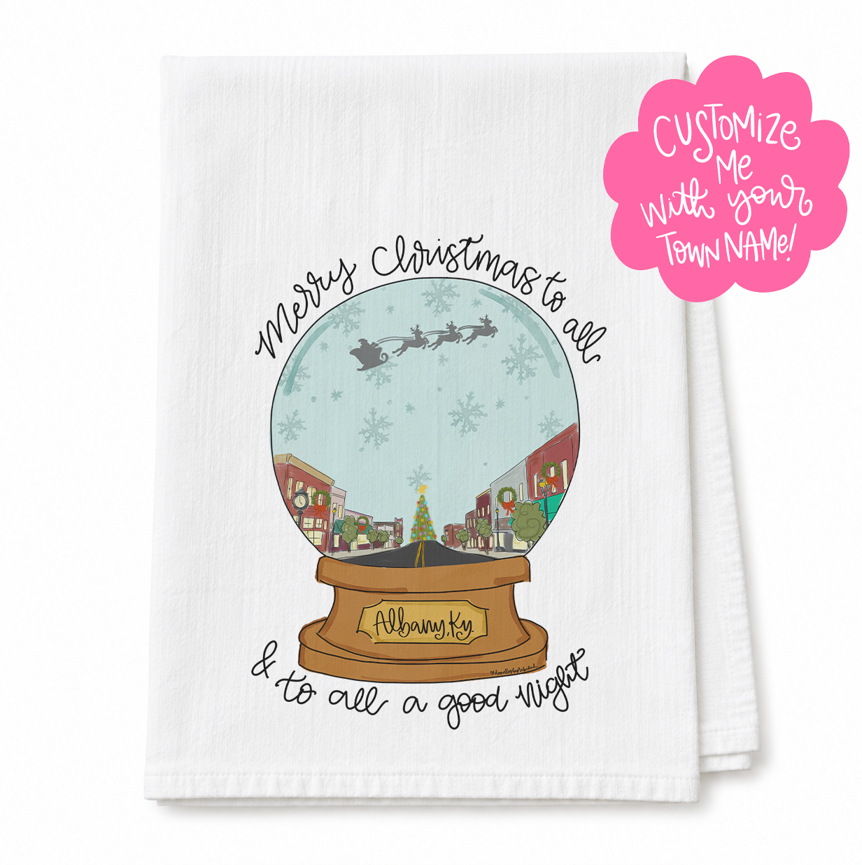 Brown Snowglobe Custom Name Tea Towel