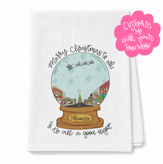 Brown Snowglobe Custom Name Tea Towel