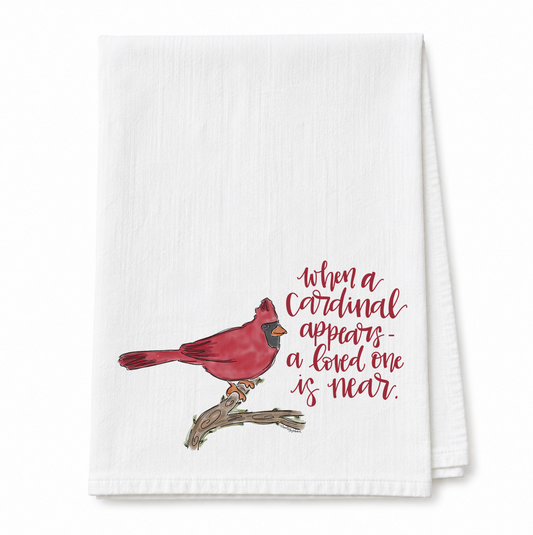 When a Cardinal Appears Tea Towel
