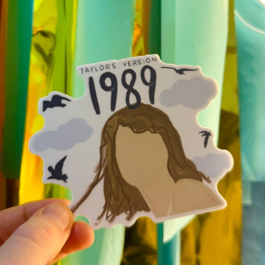 Doodles by Rebekah Taylor Swift 1989 (Taylor's Version) inspired sticker. This hand-painted vinyl decal features aesthetic clouds and seagull motifs, making it a perfect gift for Swifties to decorate their water bottles, laptops, and journals.
