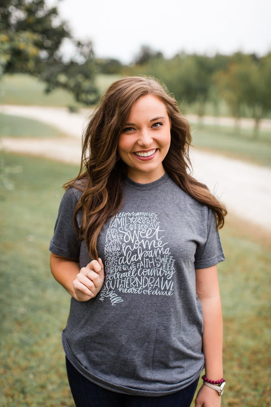 Alabama Word Art Charcoal Tee - Tees