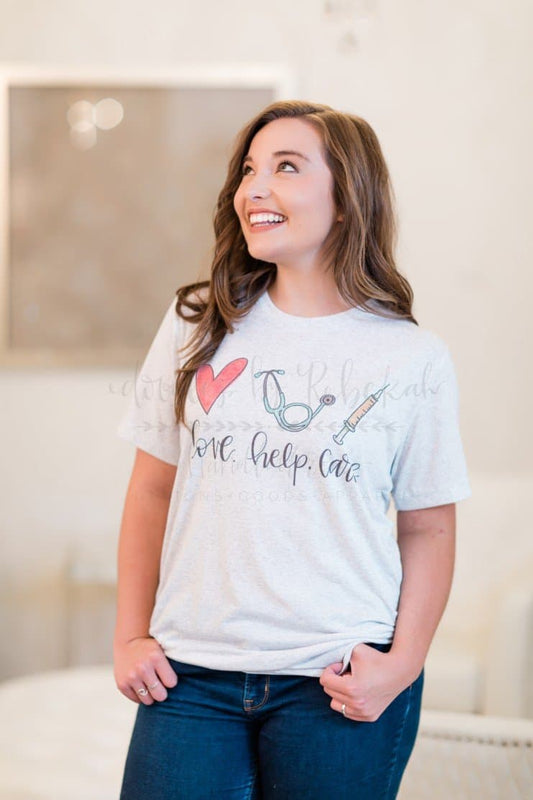 Love. Help. Care. White Fleck Tee - Tees