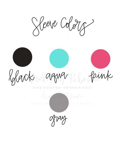 sleeve color chart featuring black, aqua, pink, and gray