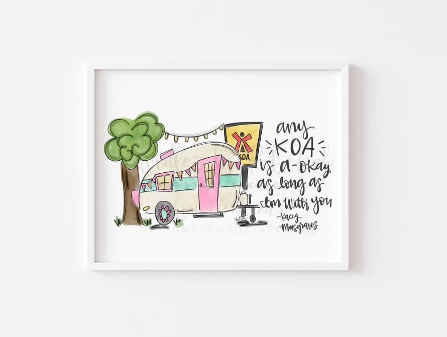 Framed print "any KOA is a okay" on a white wall 