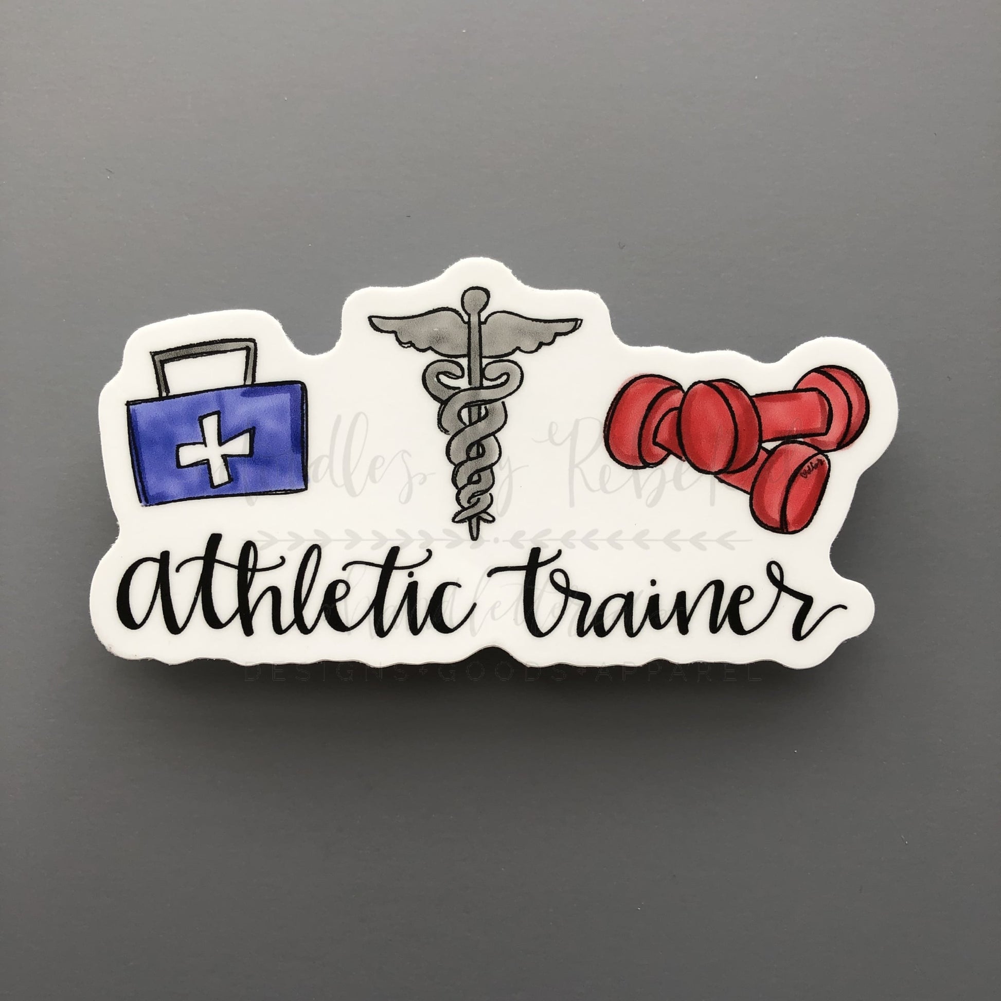 White sticker with images representing Athletic Trainer