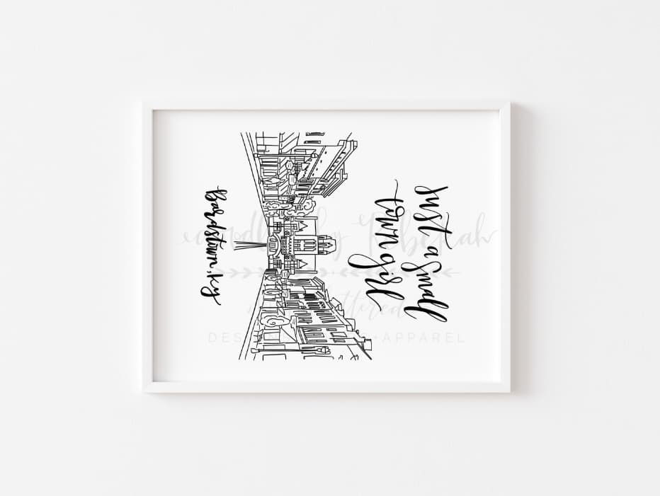 An 8x10 print of handwritten-style typography illustration, predominantly in black, with a white background, framed in a simple black frame.