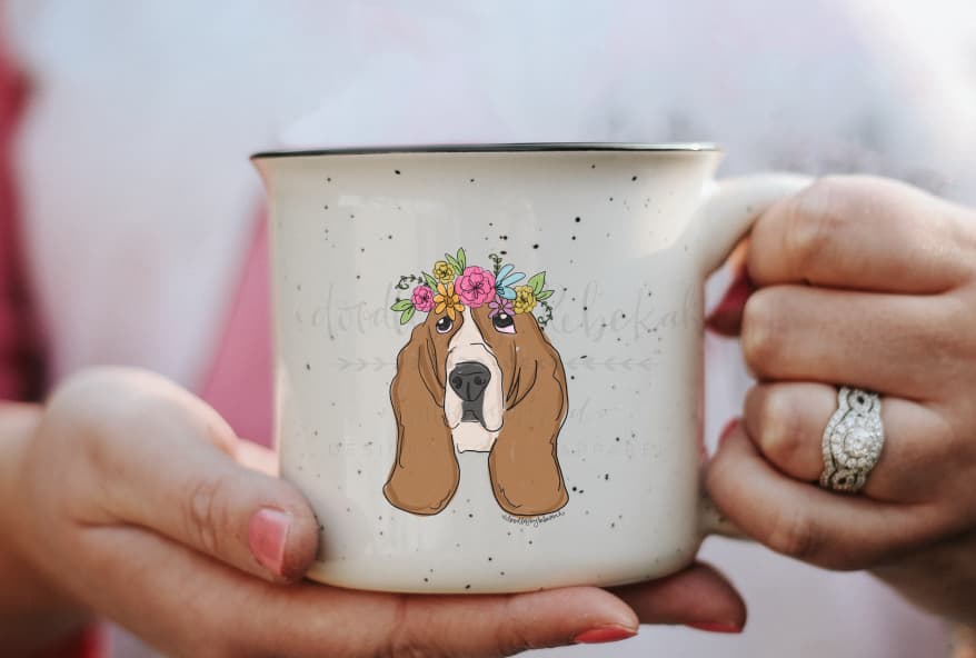 ceramic mug with image of basset hound