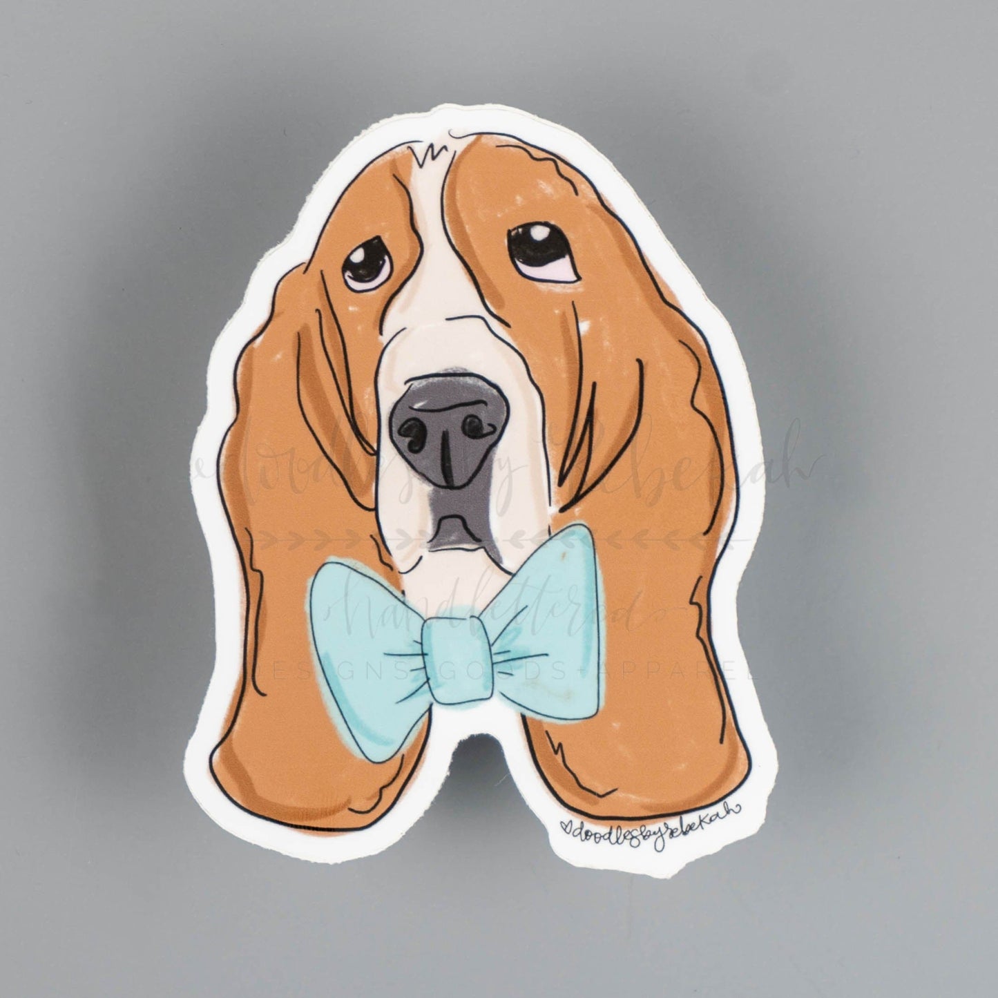 Basset hound sticker with a bow tie