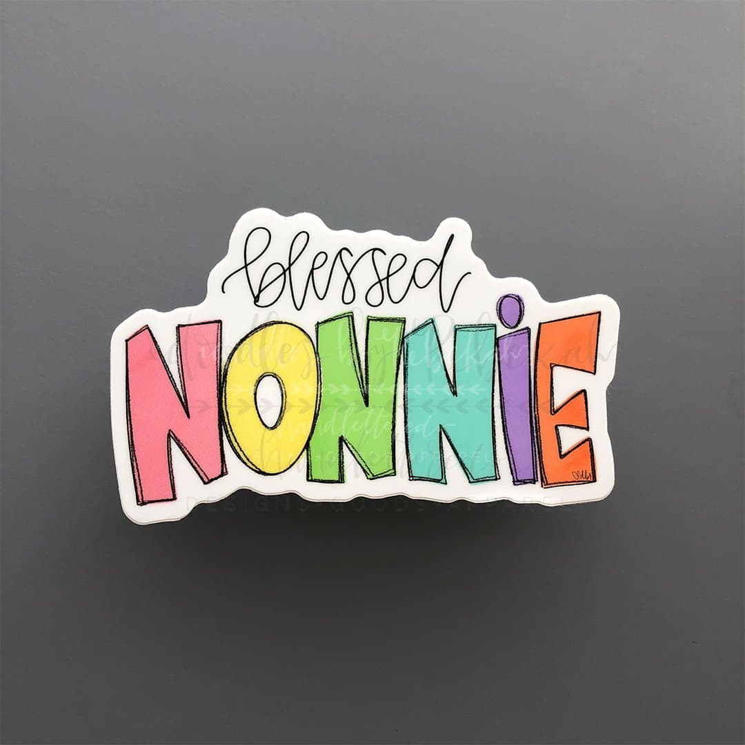 A sticker with the text 'Blessed Nonnie' in a colorful, bold font, designed for use on laptops or other surfaces.