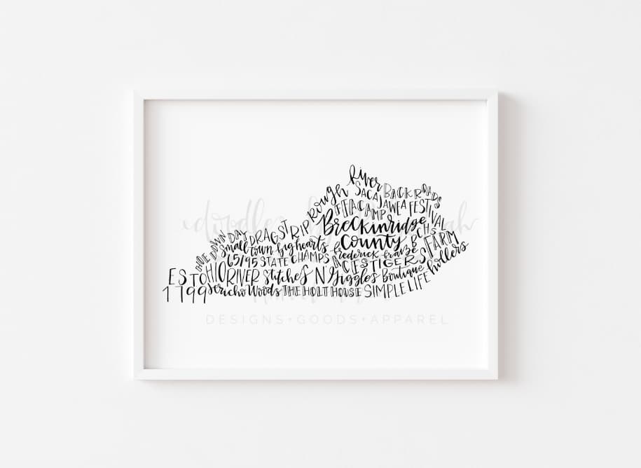 An 8x10 print featuring handwritten-style text in black on a white background, arranged in a word art format with no visible frame.