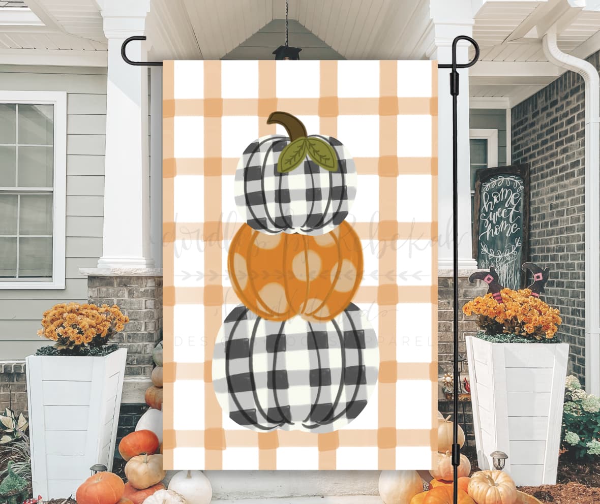 Gingham Pumpkin Stack Garden Flag - Garden Flag