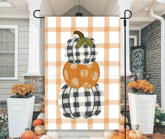 Gingham Pumpkin Stack Garden Flag - Garden Flag