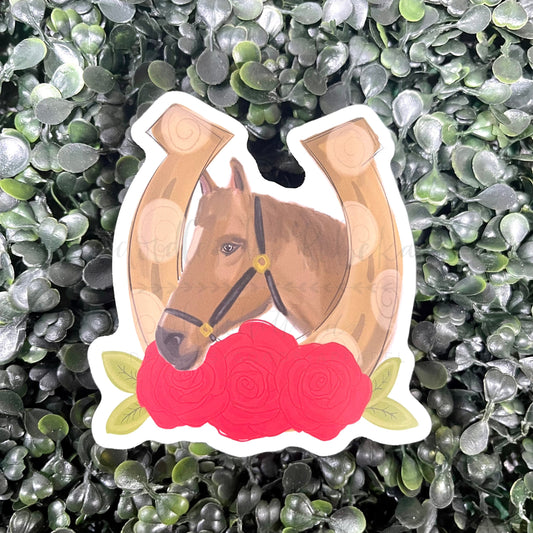 Horseshoe Head with Roses Sticker - Sticker