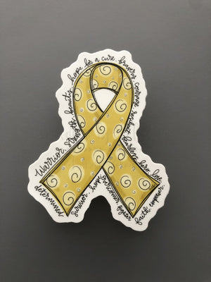 Cancer Awareness Ribbon Stickers - Gold/Yellow Ribbon - Sticker