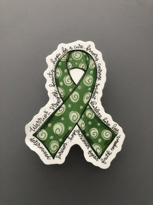 Cancer Awareness Ribbon Stickers - Emerald/Kelly Green Ribbon - Sticker