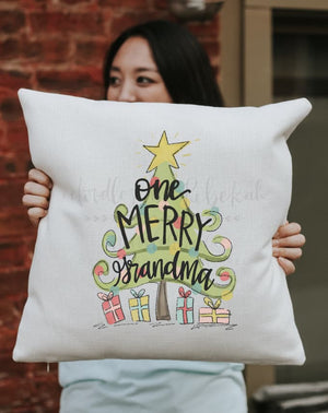 One Merry Grandma Square Pillow- Choose your Own Name! - Pillow