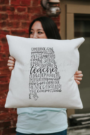 Alabama Teacher Word Art Square Pillow - Pillow