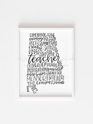 Alabama Teacher Word Art 8x10 Print - Print
